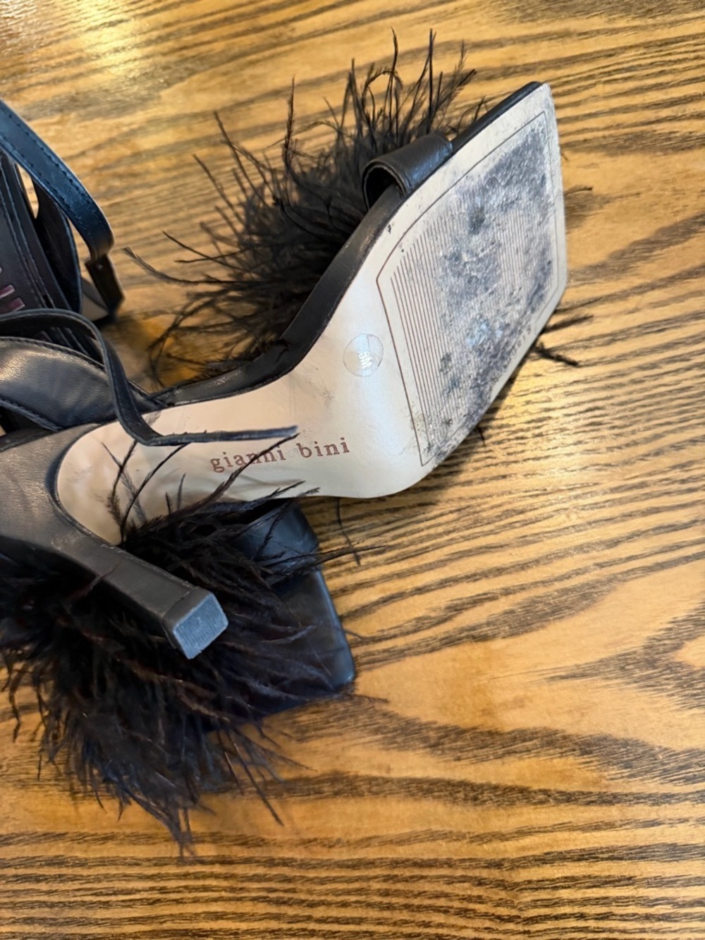 Gianni Bini Black Feather Pom Slingback Heels - Picture 4 of 6